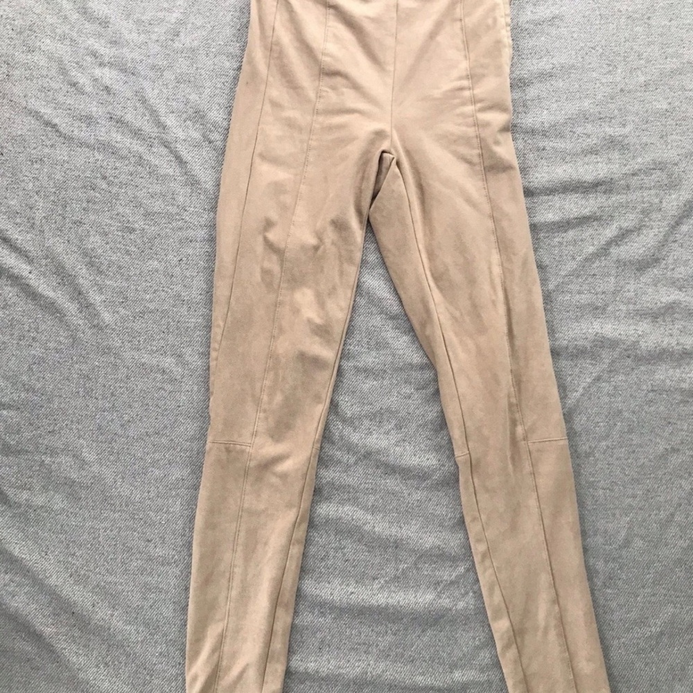 H&M Beige Suede-Style High Waisted Skinny Pants Size 34 Slim Fit Nude Color S